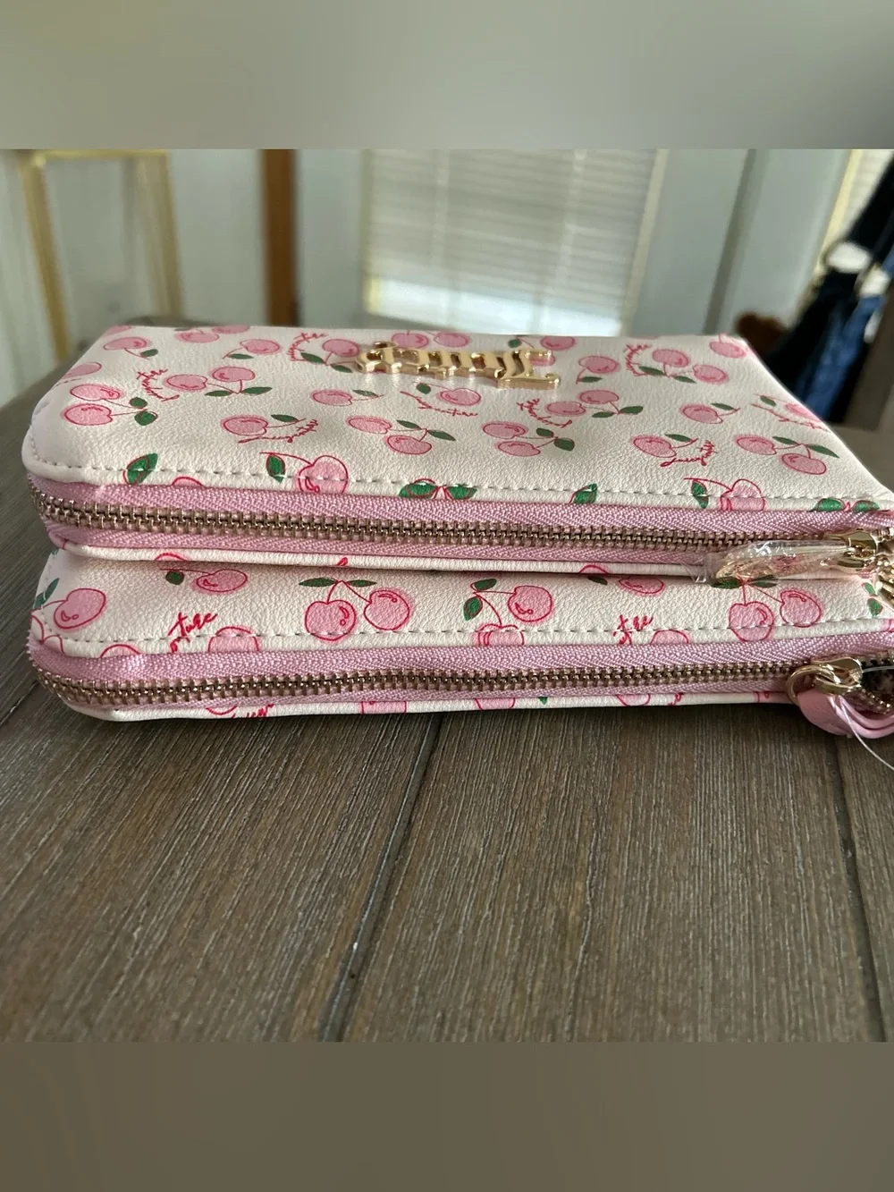 NWT Juicy couture Pink Cherry Print Double Zip Wristlet wallet